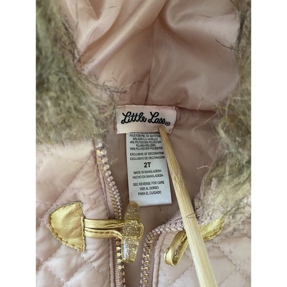 Little Lass Light Pink Puffer Vest Girls 2T Faux Fur Trimmed Hoodie Full Zip EUC - Picture 9 of 16